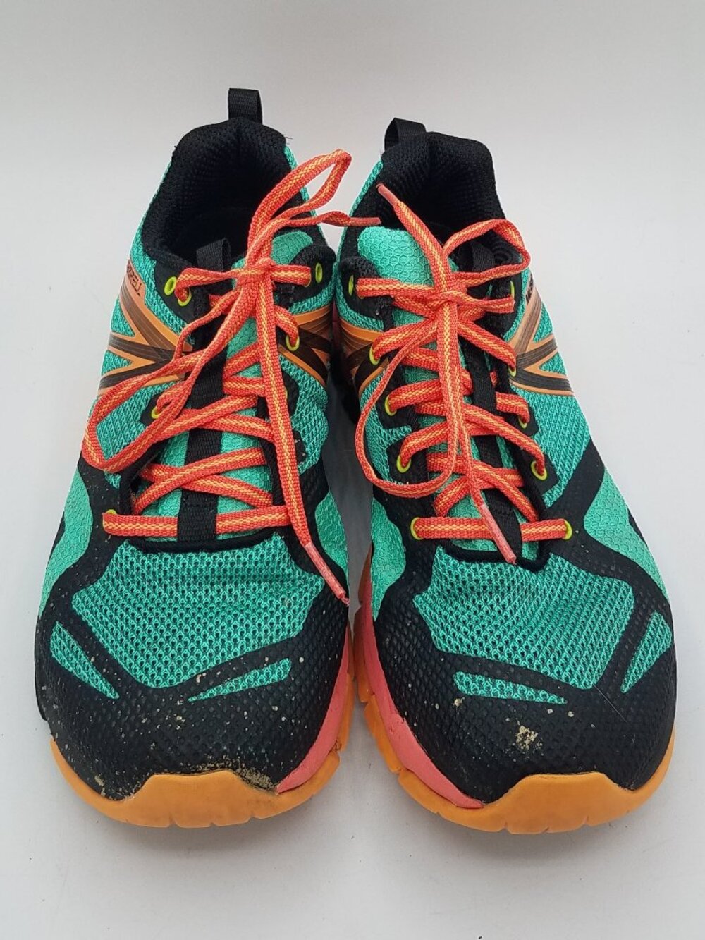 Merrell Agility Peak Flex Teal Orange Mesh Trail Running Shoes Womens 10 J12336